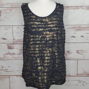 Jane & Eric Sleeveless Top Metallic Gold Striped Tank Size 2X